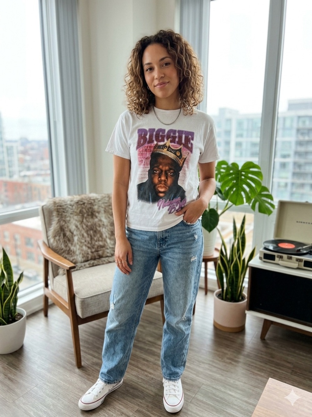 White Biggie Graphic Tee - Casual Short Sleeve Top